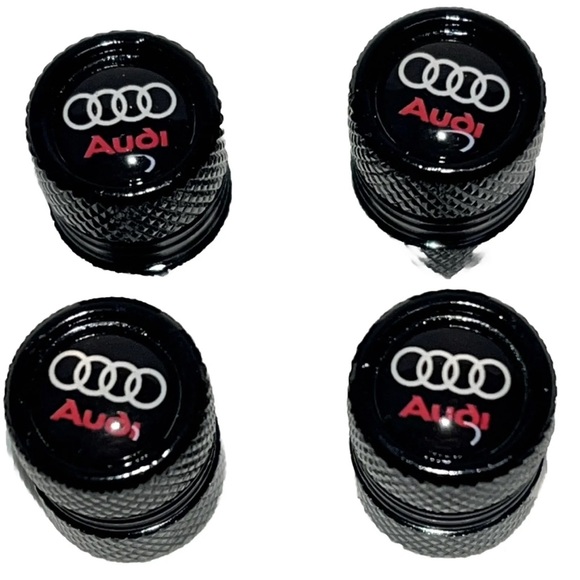 Audi Tire Valve Caps, Valve Stem Caps Pack Of 4 Black - Audi Logo - All Models - Picture 2 of 5